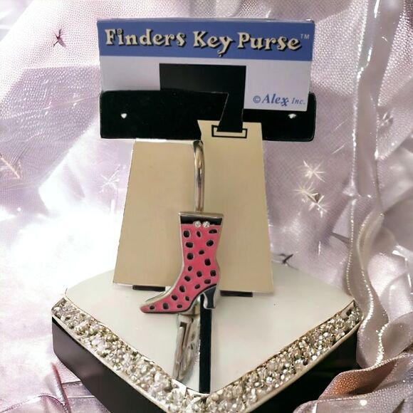 Enameled Boot ALEXX Inc FINDERS KEY PURSE Finder Fob Keychain Pink Rhinestones. - Picture 15 of 15